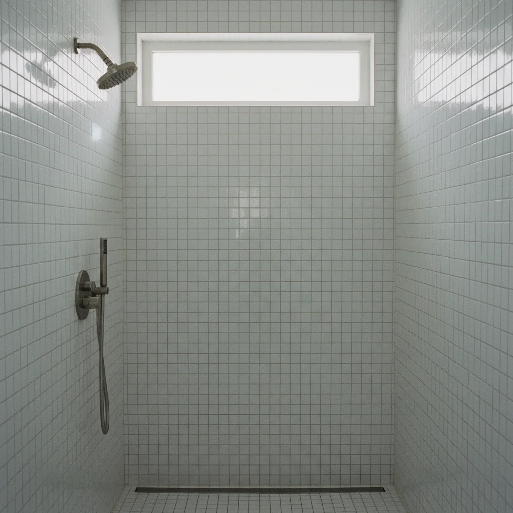 Effet mosaïque en adhésif : la douche italienne en version express